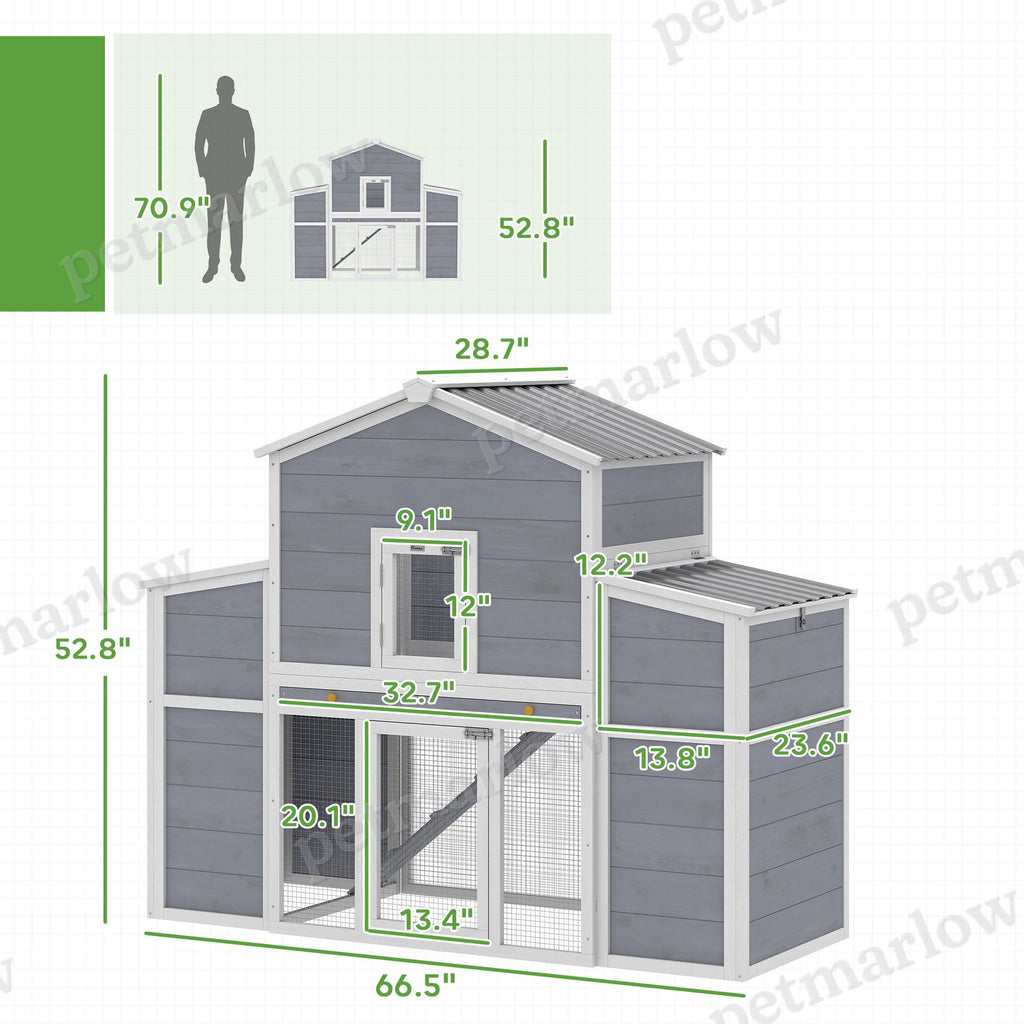 Large Chicken Coop with Nesting Boxes and Removable Tray – view 5