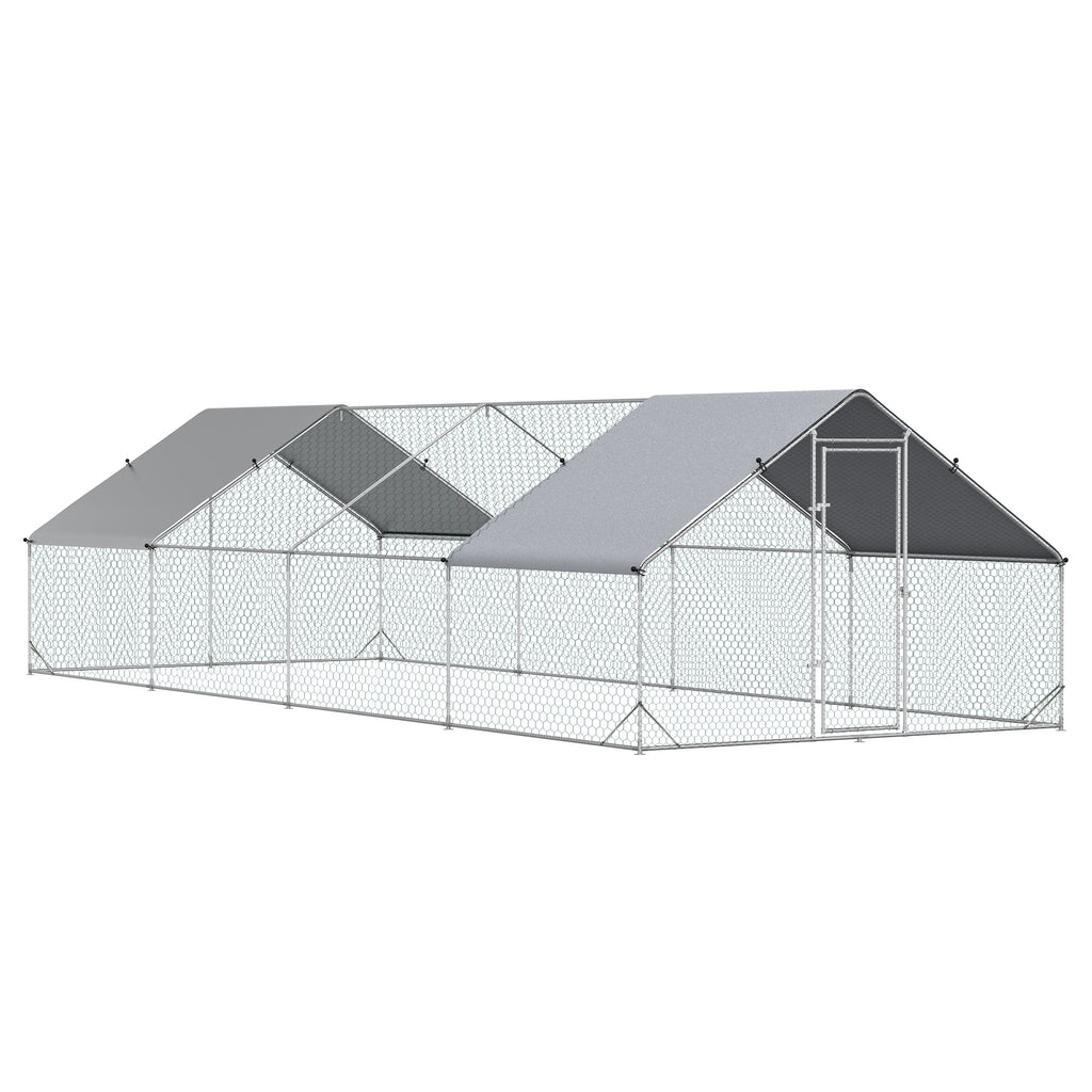 Large Chicken Coop with Waterproof Cover for Poultry – Silver / 2030x380x170 mm