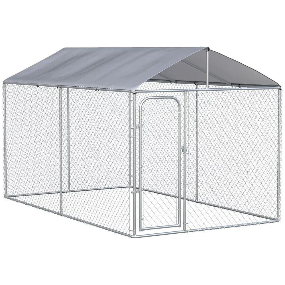 Large Dog Kennel Outdoor Playpen with Canopy Cover – Silver