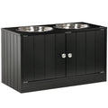 Large Elevated Dog Bowls with Storage Cabinet – Black / 705x380x155 mm