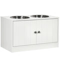 Large Elevated Dog Bowls with Storage Cabinet – White / 705x380x155 mm