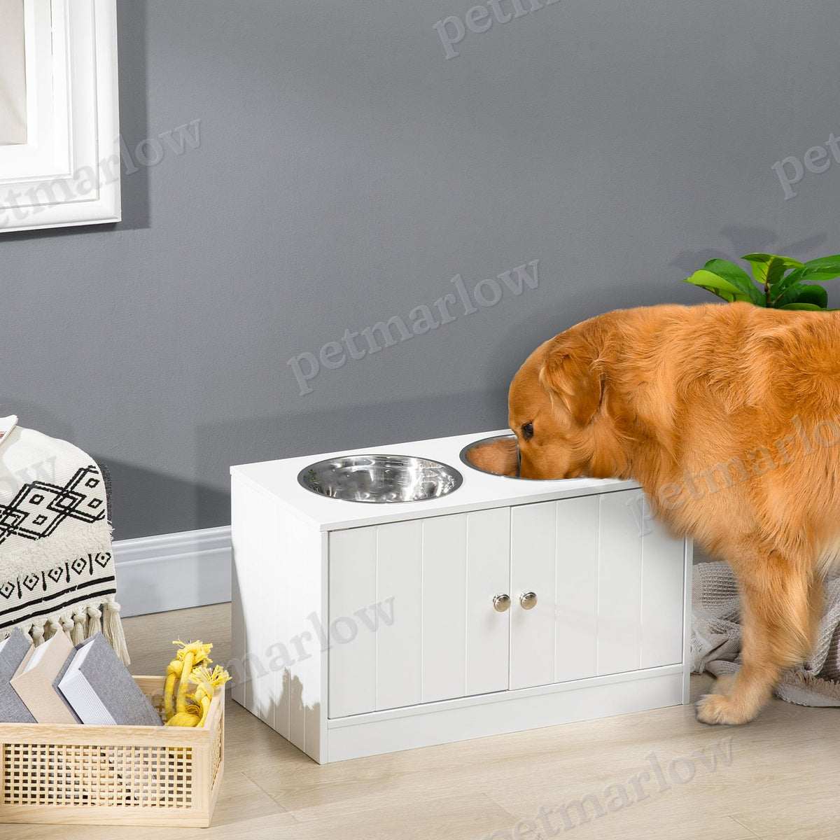 Large Elevated Dog Bowls with Storage Cabinet – view 4