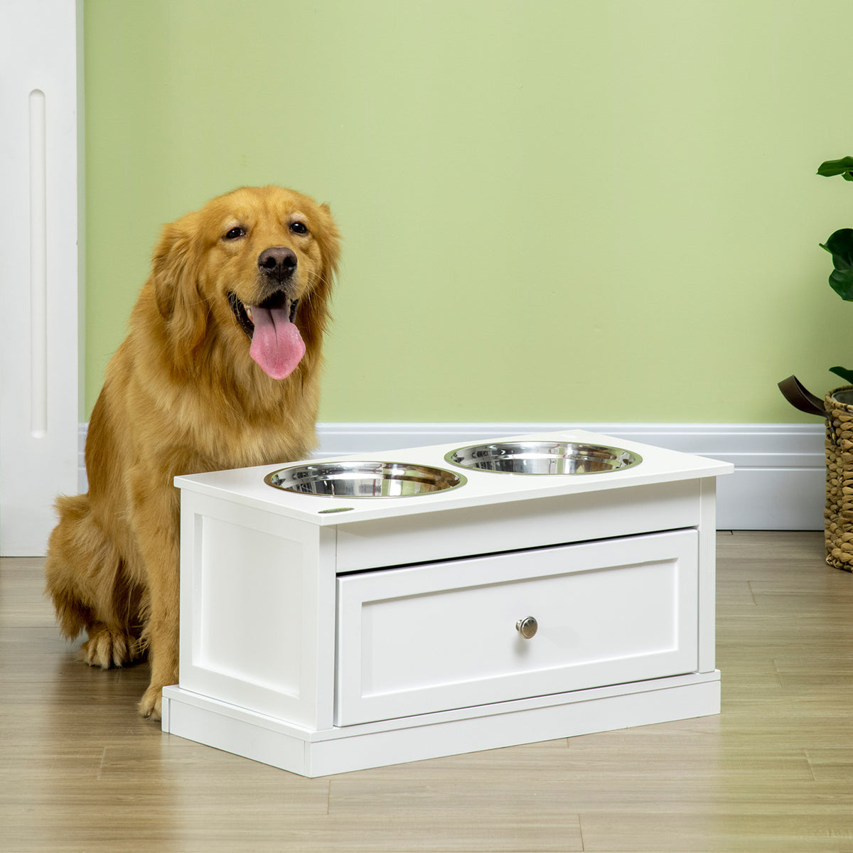 Large Elevated Dog Bowls with Storage Drawer for Easy Feeding