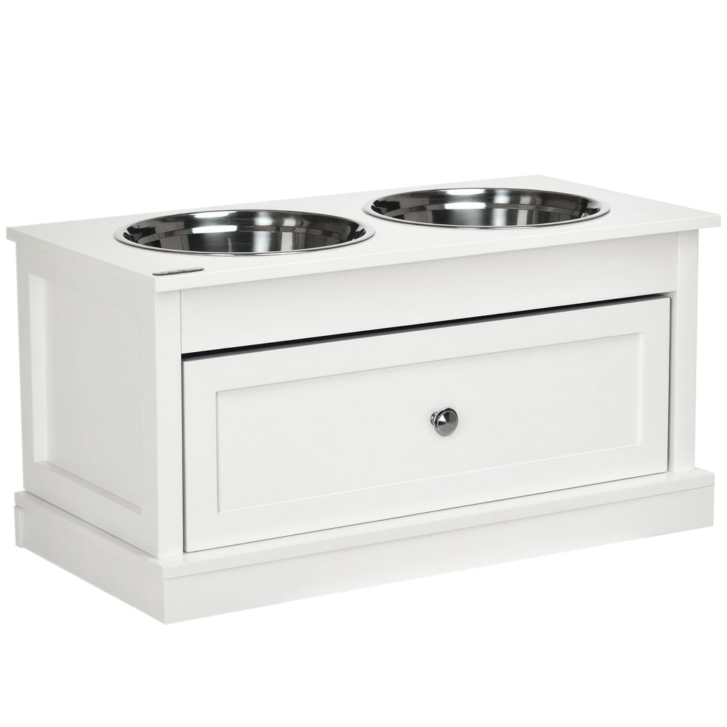 Large Elevated Dog Bowls with Storage Drawer for Easy Feeding – White / 700x380x220 mm