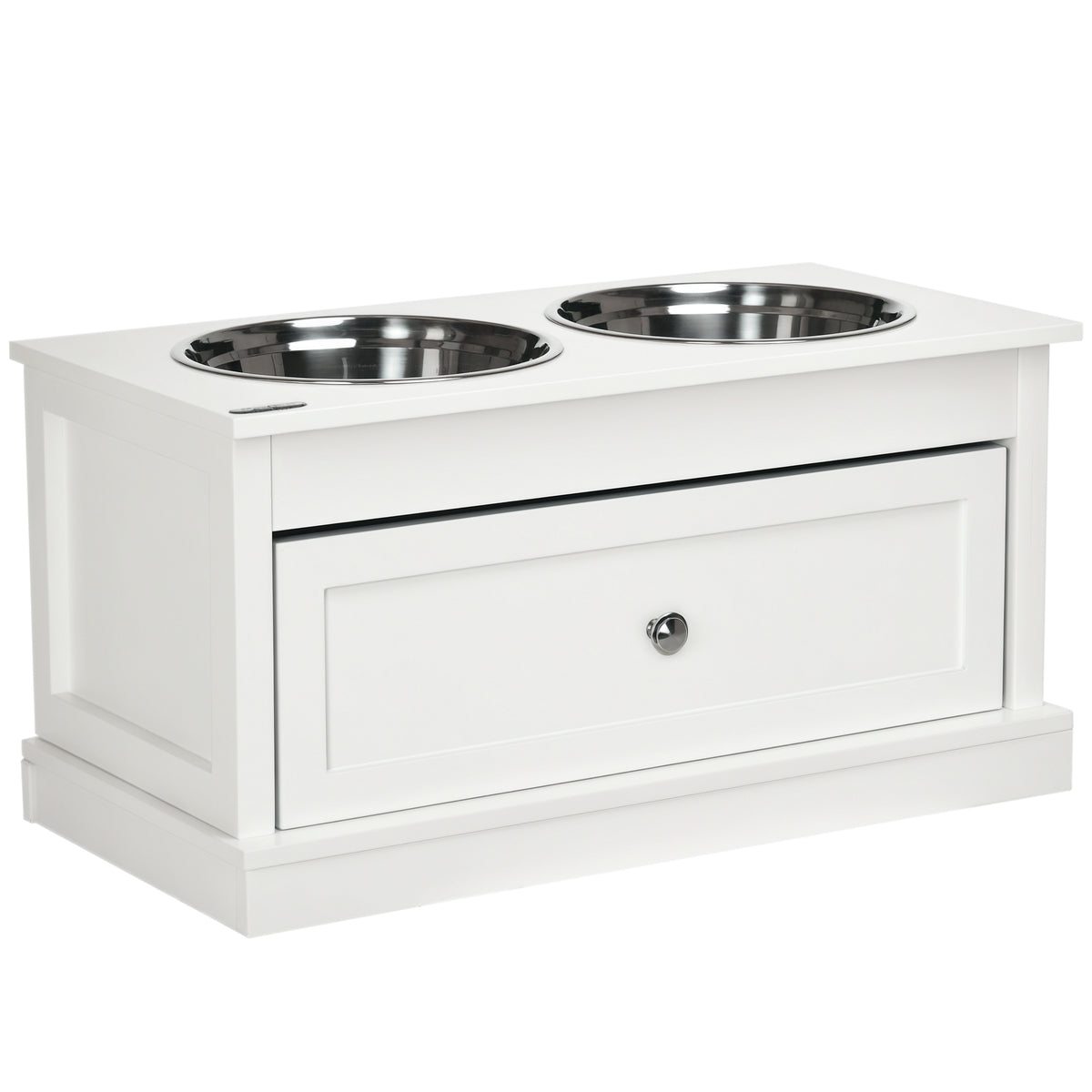 Large Elevated Dog Bowls with Storage Drawer for Easy Feeding – White / 700x380x220 mm