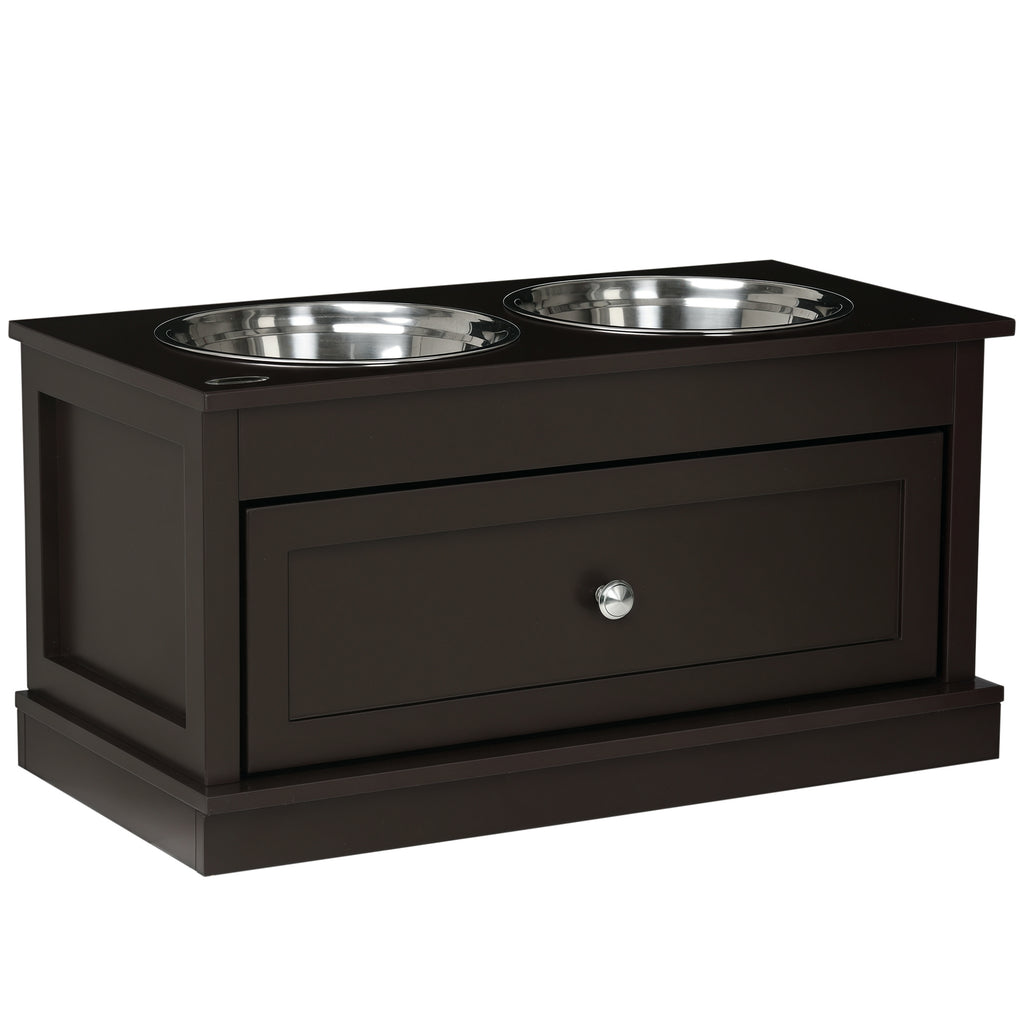 Large Elevated Dog Bowls with Storage Drawer for Easy Feeding – Coffee Brown / 700x380x220 mm