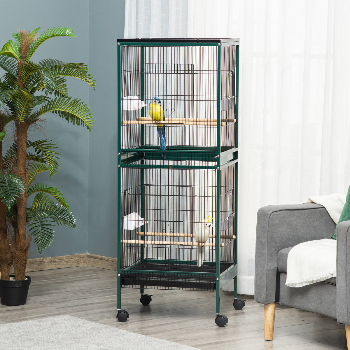Large Indoor Bird Cage with Multi-Door Access and Wheels