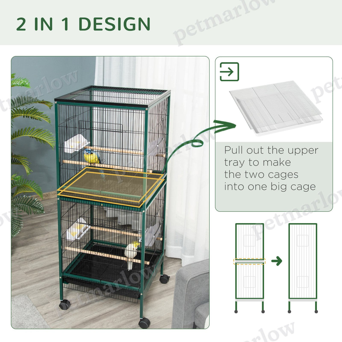 Large Indoor Bird Cage with Multi-Door Access and Wheels – view 4