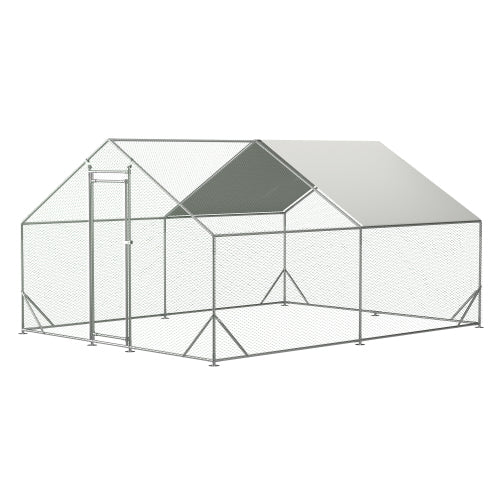 Large Metal Chicken Coop with Walk-In Design for Poultry – Silver