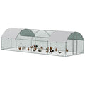 Large Metal Chicken Coop with Waterproof Cover for Outdoor Use – Silver / 1950x280x170 mm