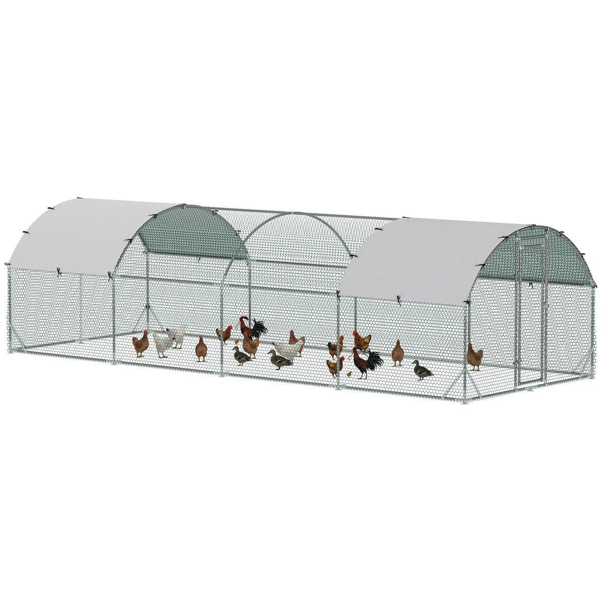 Large Metal Chicken Coop with Waterproof Cover for Outdoor Use – Silver / 1950x280x170 mm