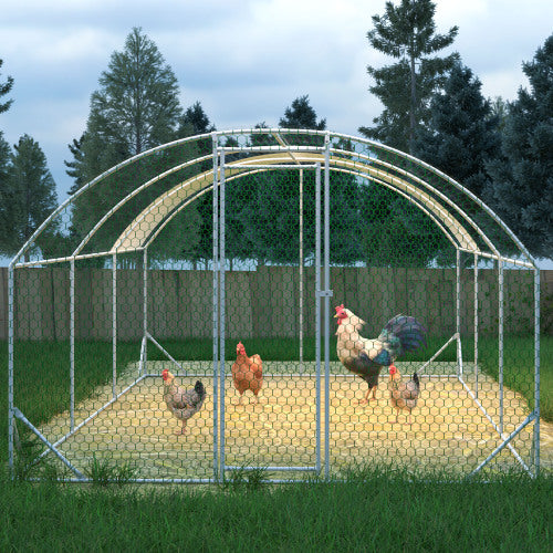 Large Metal Chicken Coop with Waterproof Cover for Poultry