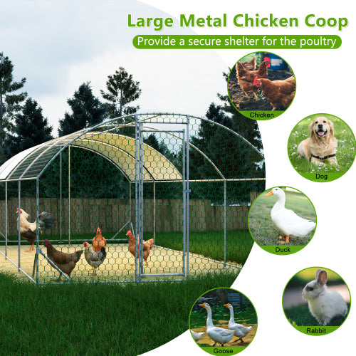 Large Metal Chicken Coop with Waterproof Cover for Poultry