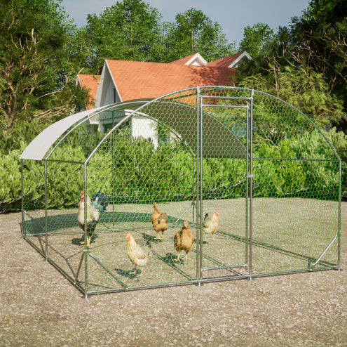Large Metal Chicken Coop with Waterproof Cover for Poultry