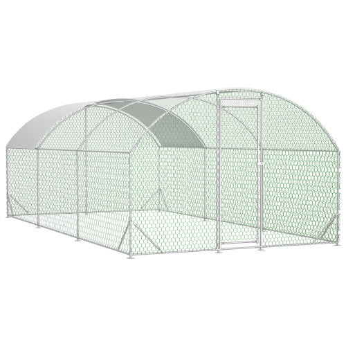 Large Metal Chicken Coop with Waterproof Cover for Poultry – Silver