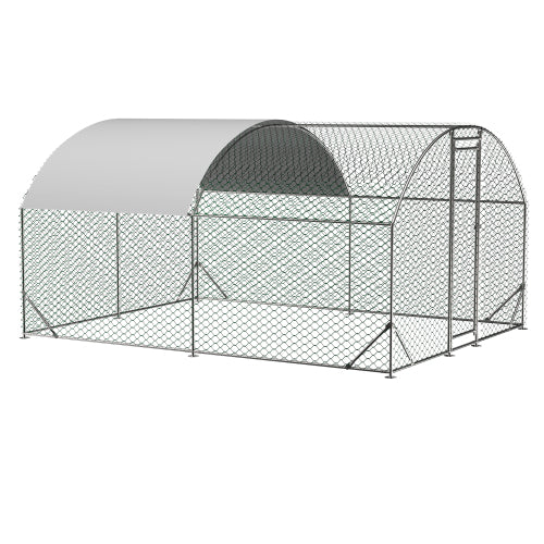 Large Metal Chicken Coop with Waterproof Cover for Poultry – Silver