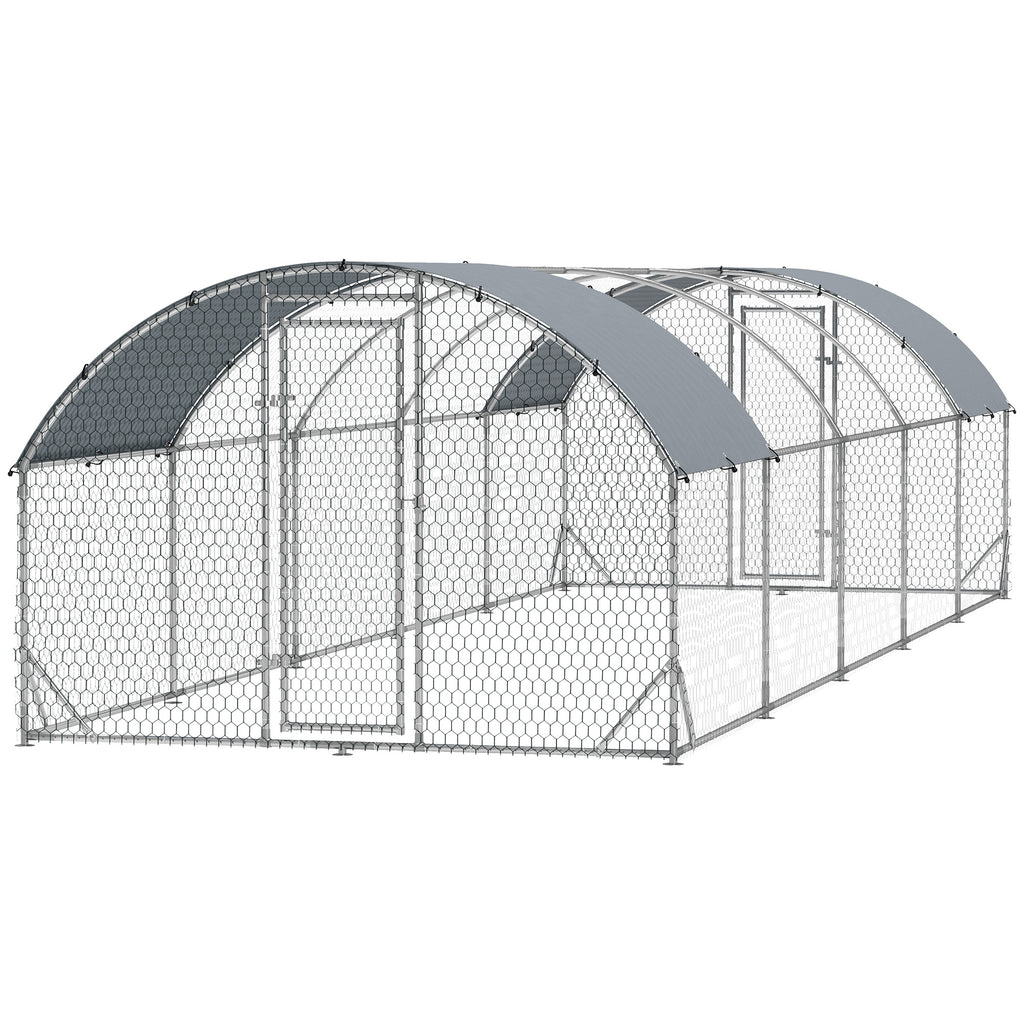 Large Metal Chicken Coop with Waterproof Cover for Small Animals – Silver / 1960x320x190 mm