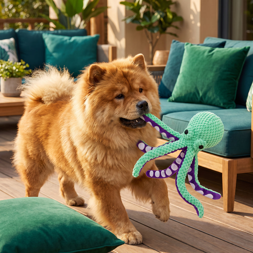 Large Octopus Plush Squeaky Dog Toy – Green
