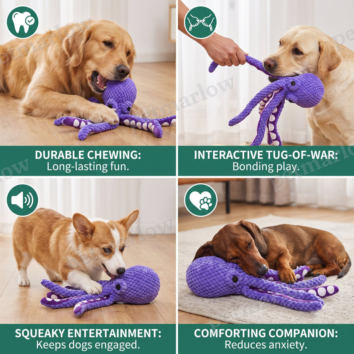 Large Octopus Plush Squeaky Dog Toy – view 6