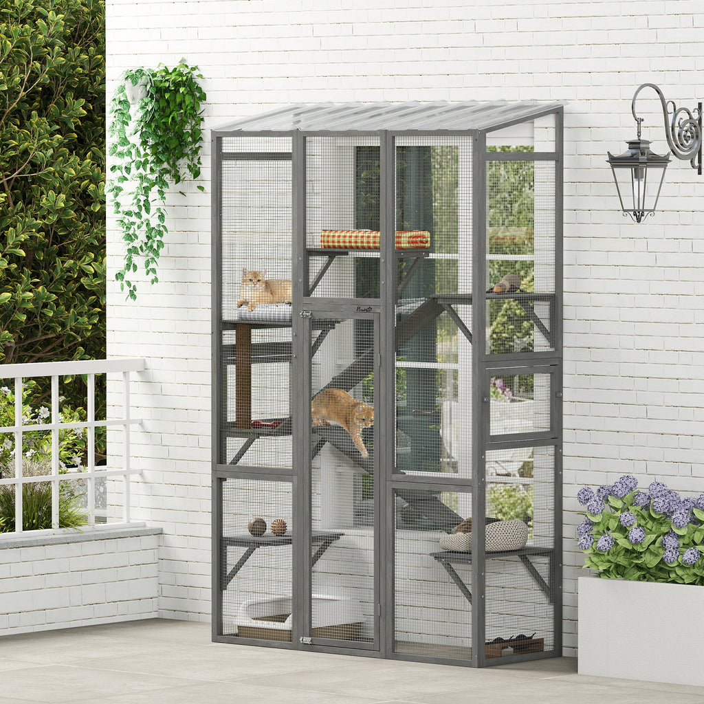 Large Outdoor Catio Cat Enclosure with Platforms