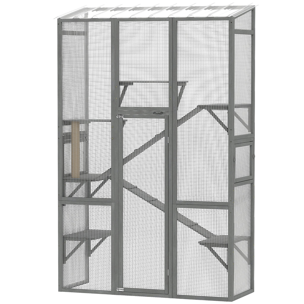 Large Outdoor Catio Cat Enclosure with Platforms – Gray / 1670x600x95 mm