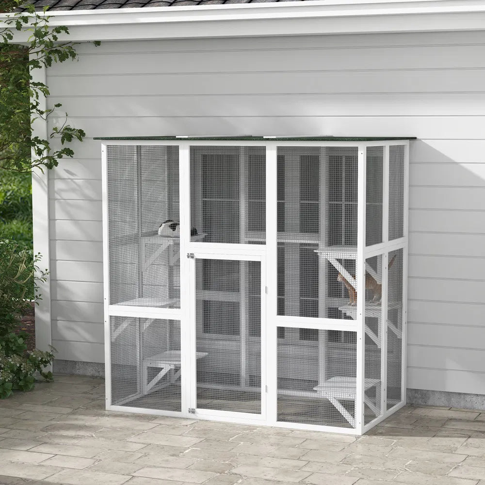 Large Outdoor Catio Enclosure for Cats with Platforms – White