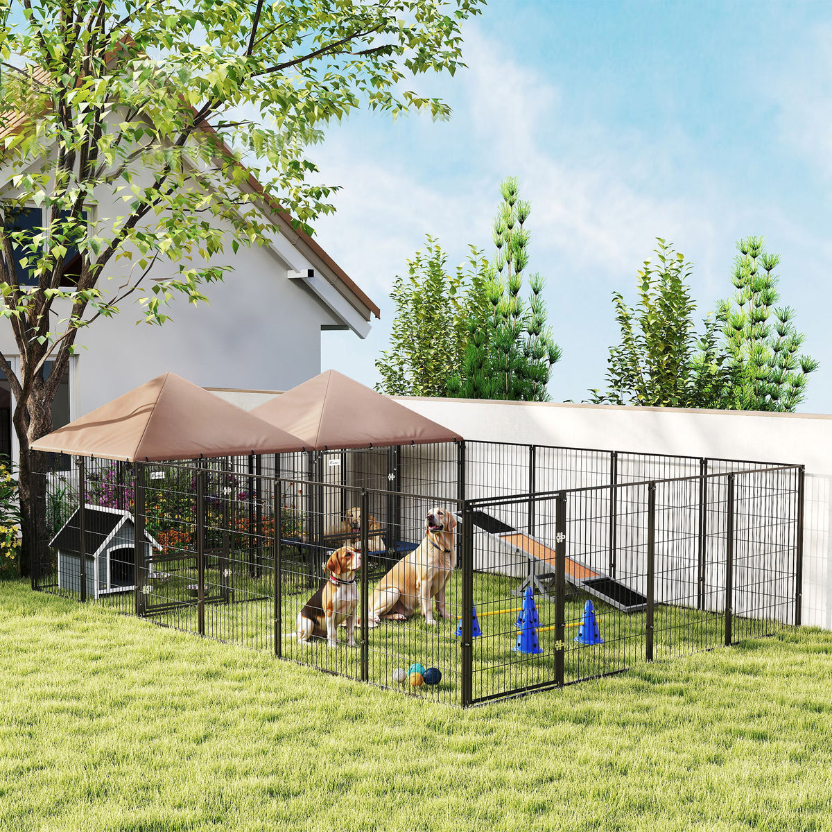 Large Outdoor Dog Kennel with Dual Rooms for Play and Privacy