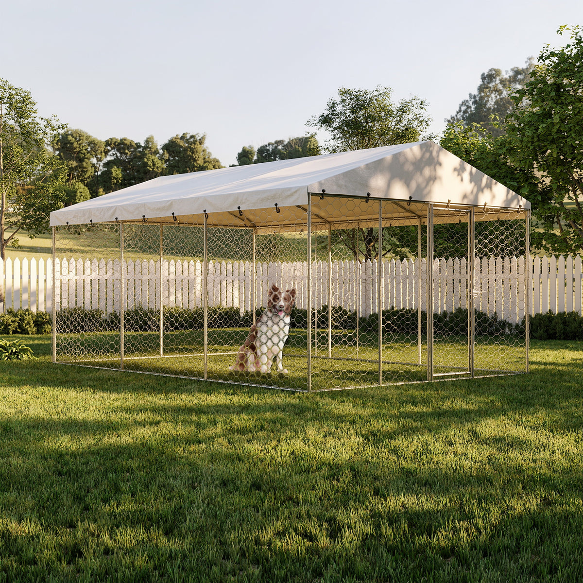 Large Outdoor Dog Kennel with Canopy for All-Weather Use
