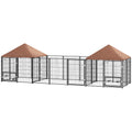 Large Outdoor Dog Kennel with Dual Rooms and Adjustable Bowls – Coffee / 1300x750x190 mm