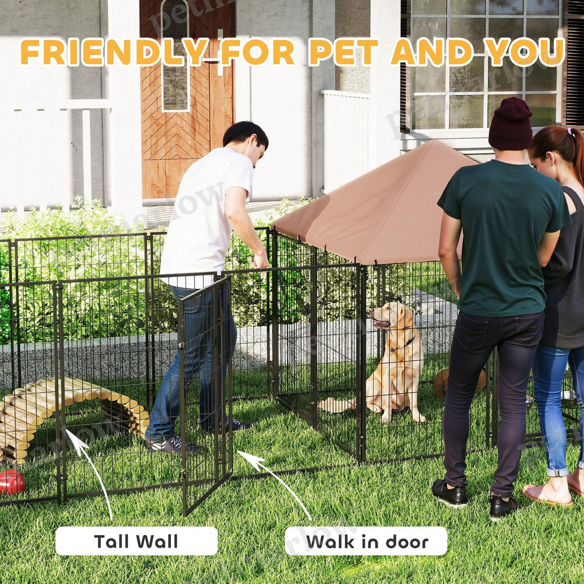 Large Outdoor Dog Kennel with Dual Rooms and Adjustable Bowls – view 3