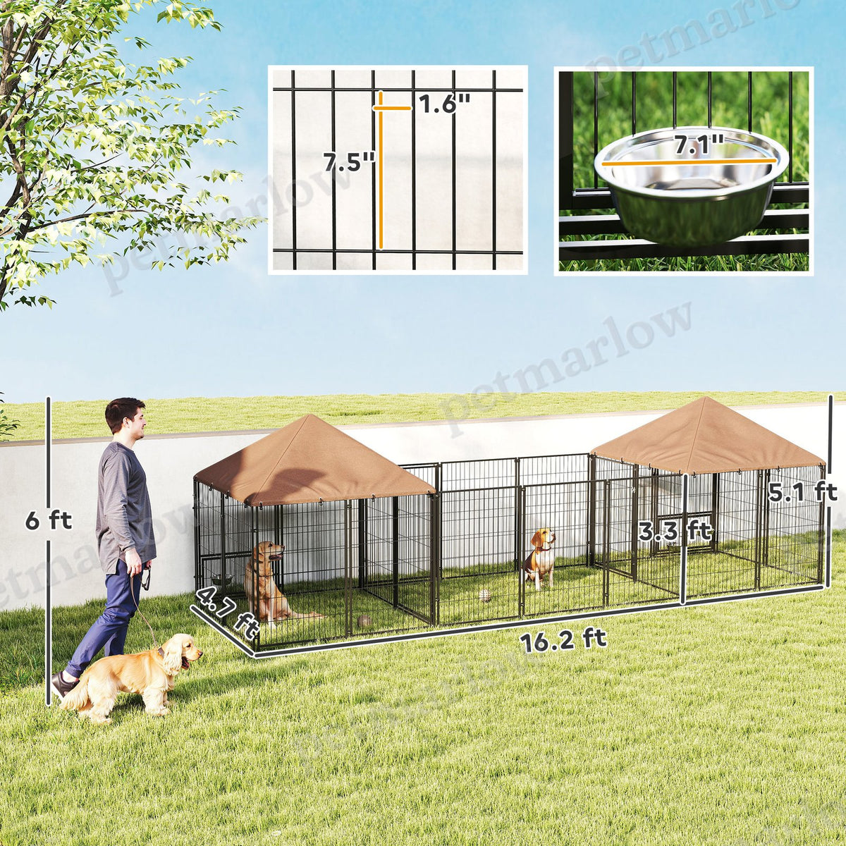 Large Outdoor Dog Kennel with Dual Rooms and Adjustable Bowls – view 4