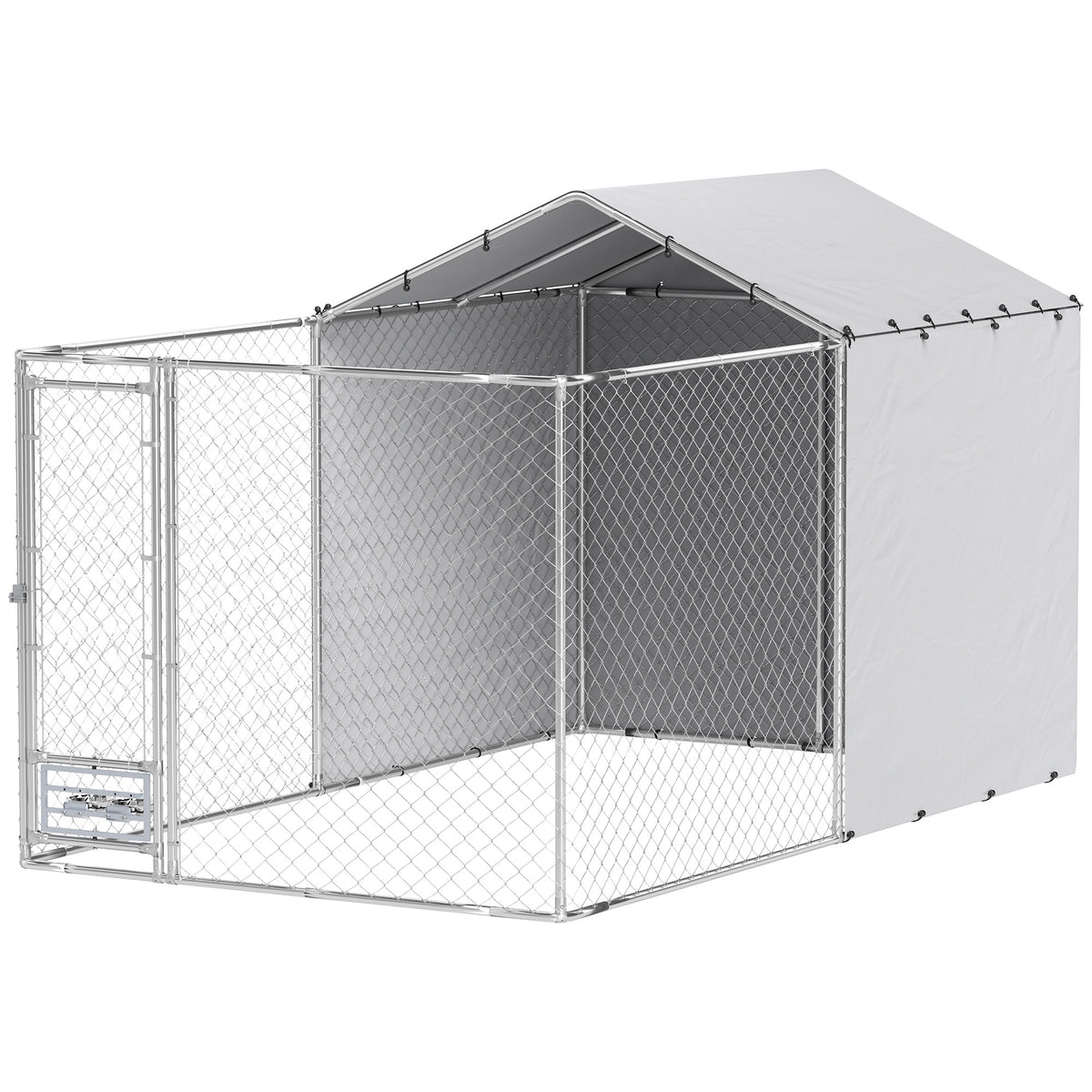 Large Outdoor Dog Kennel with Waterproof Cover – Silver / 1740x580x125 mm