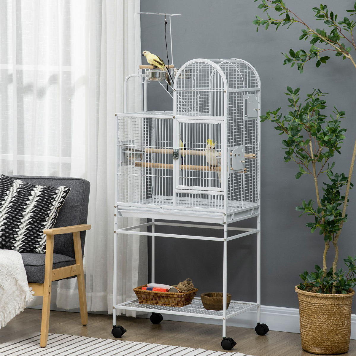 Large Parrot Cage with Perches and Rolling Stand