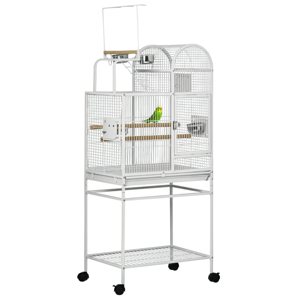 Large Parrot Cage with Perches and Rolling Stand – White / 895x687x170 mm
