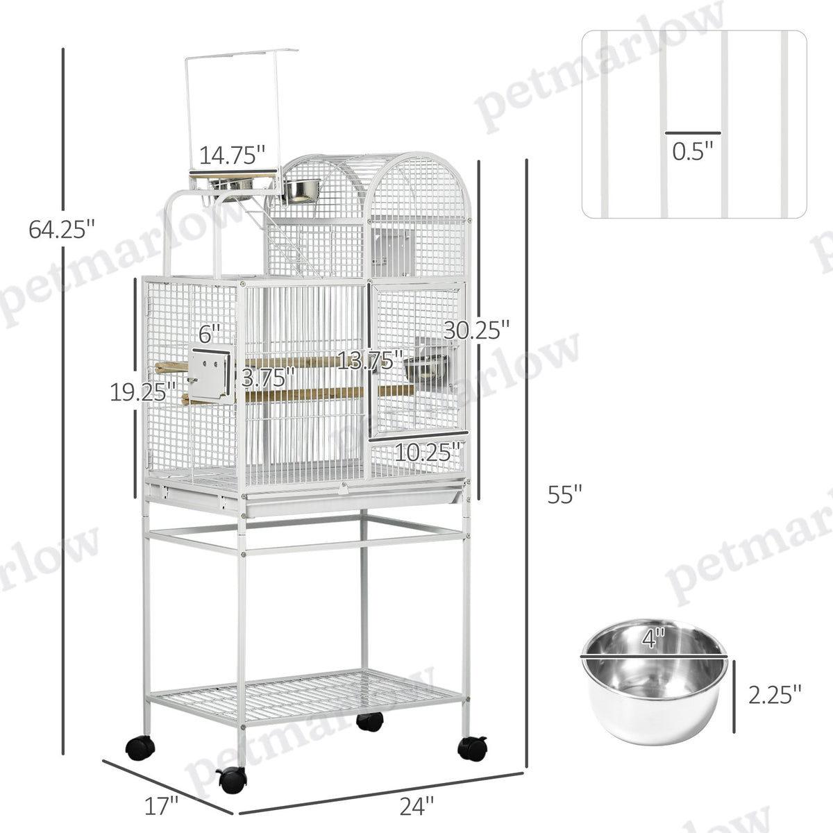 Large Parrot Cage with Perches and Rolling Stand – view 4