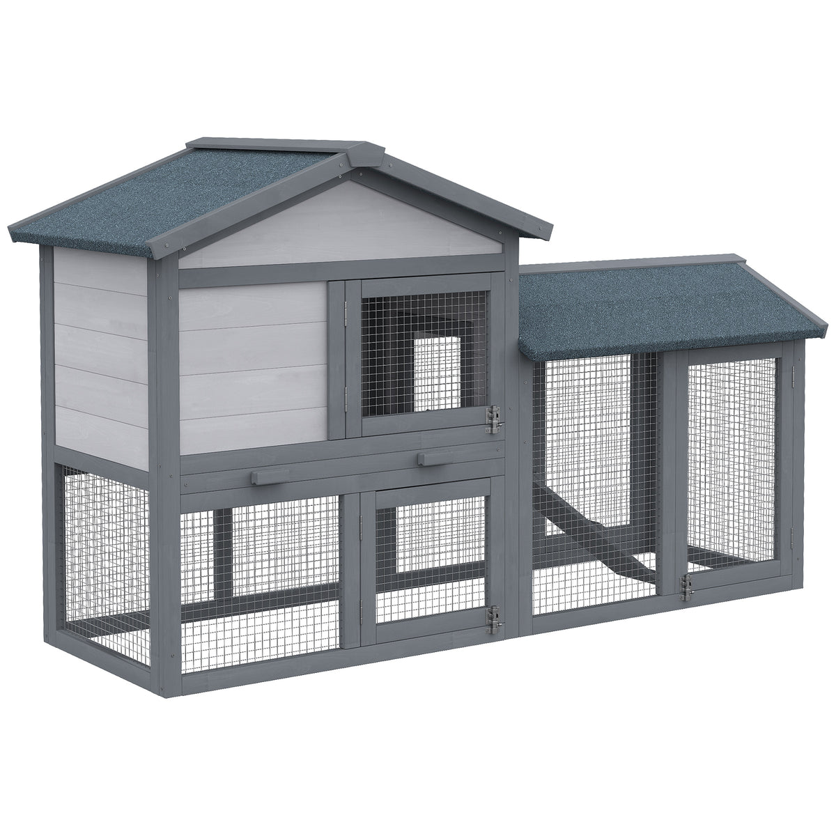 Large Rabbit Hutch with Run for Indoor and Outdoor Use – Grey / 885x730x215 mm