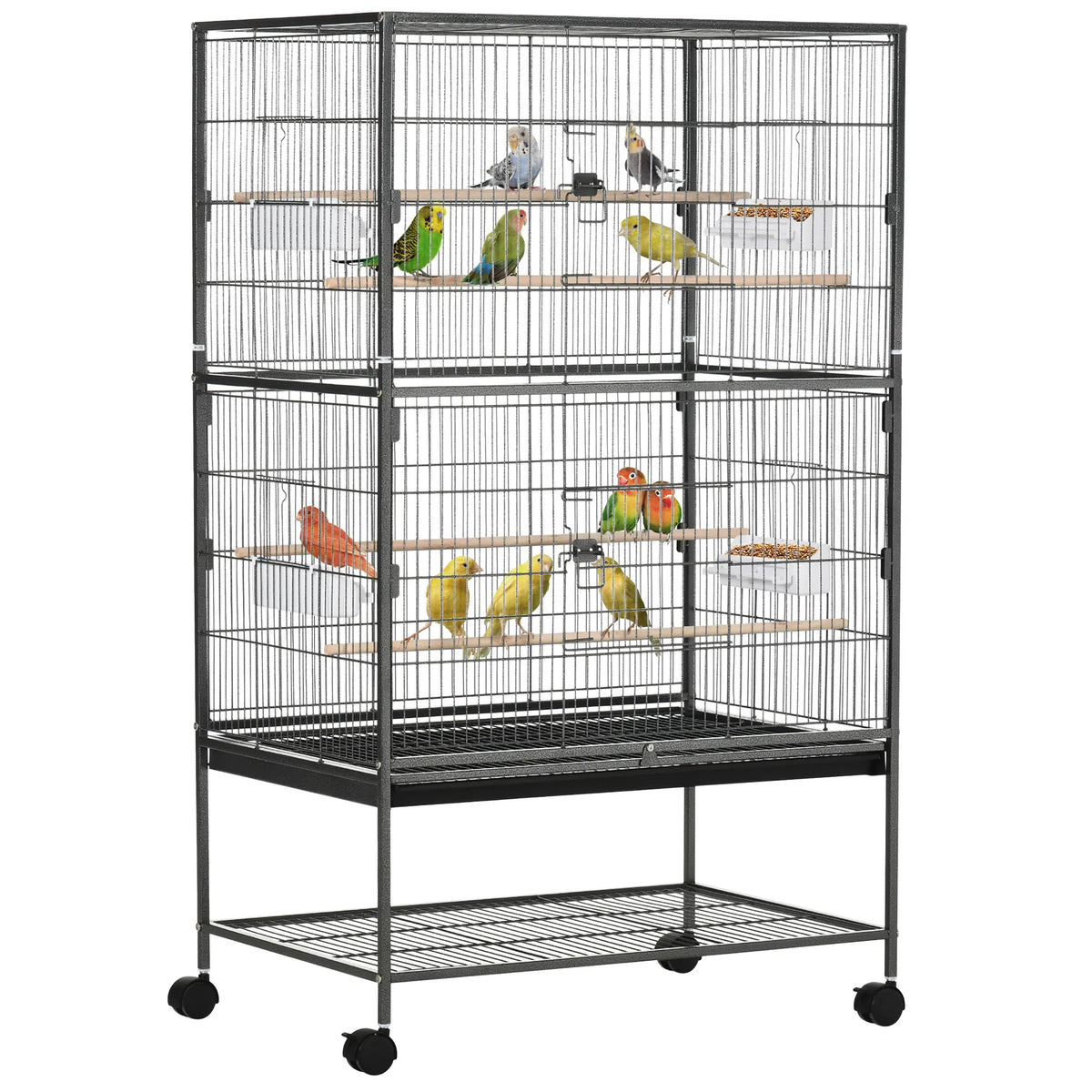 Large Rolling Bird Cage with Storage and Perches