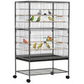 Large Rolling Bird Cage with Storage and Perches – Dark Grey