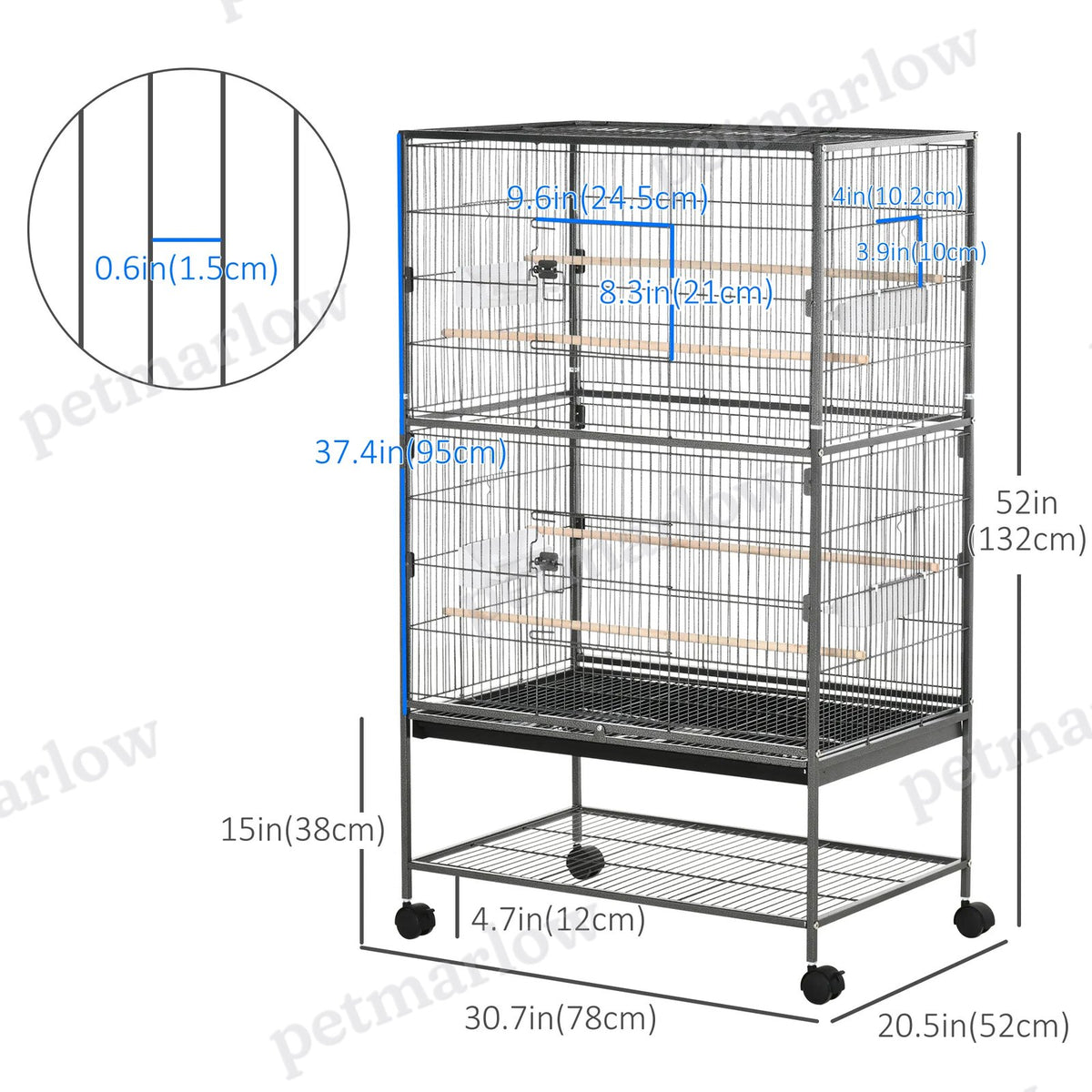 Large Rolling Bird Cage with Storage and Perches – view 4