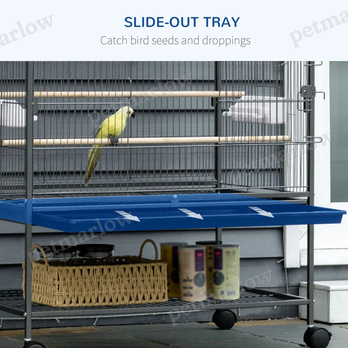 Large Rolling Bird Cage with Storage and Perches – view 5