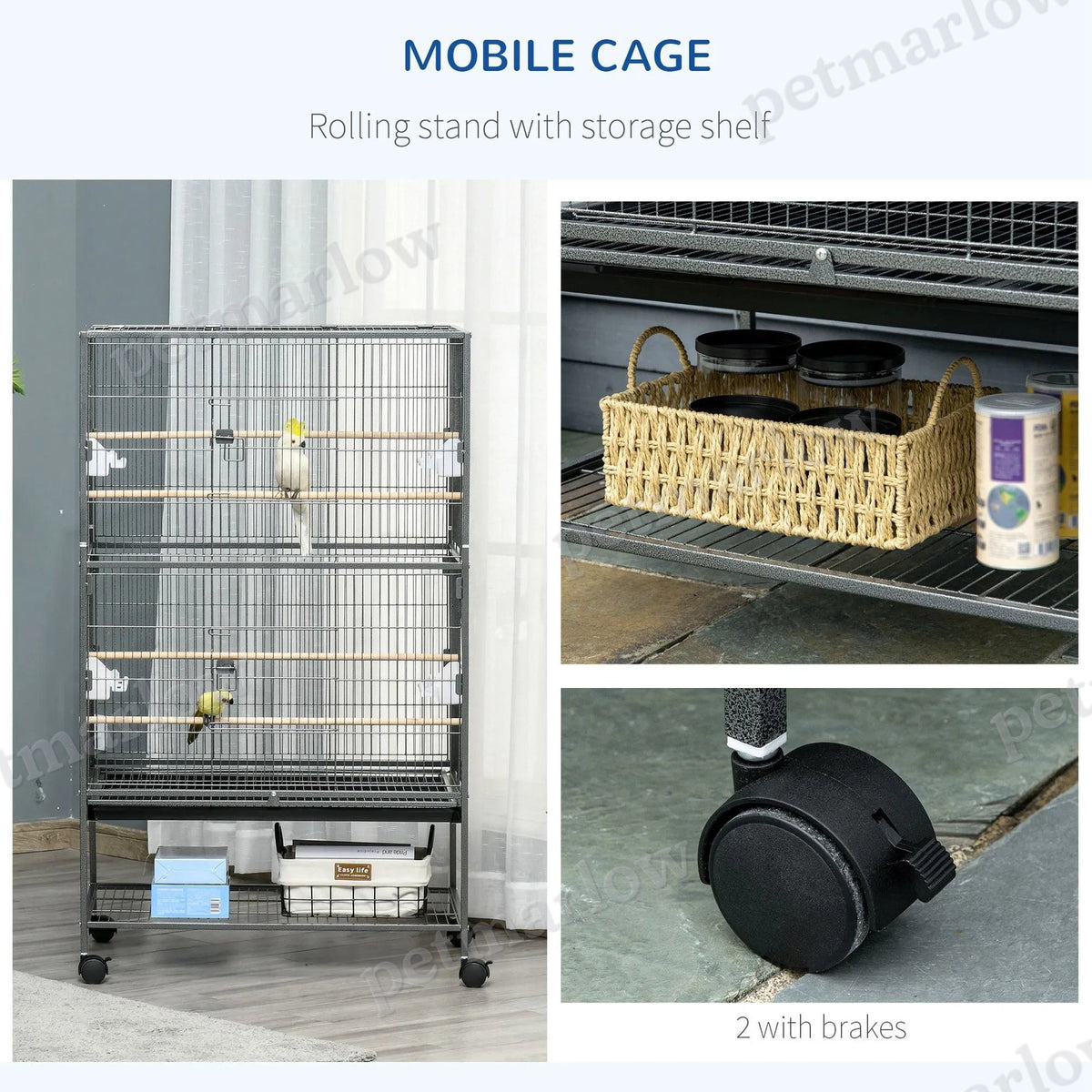 Large Rolling Bird Cage with Storage and Perches – view 6