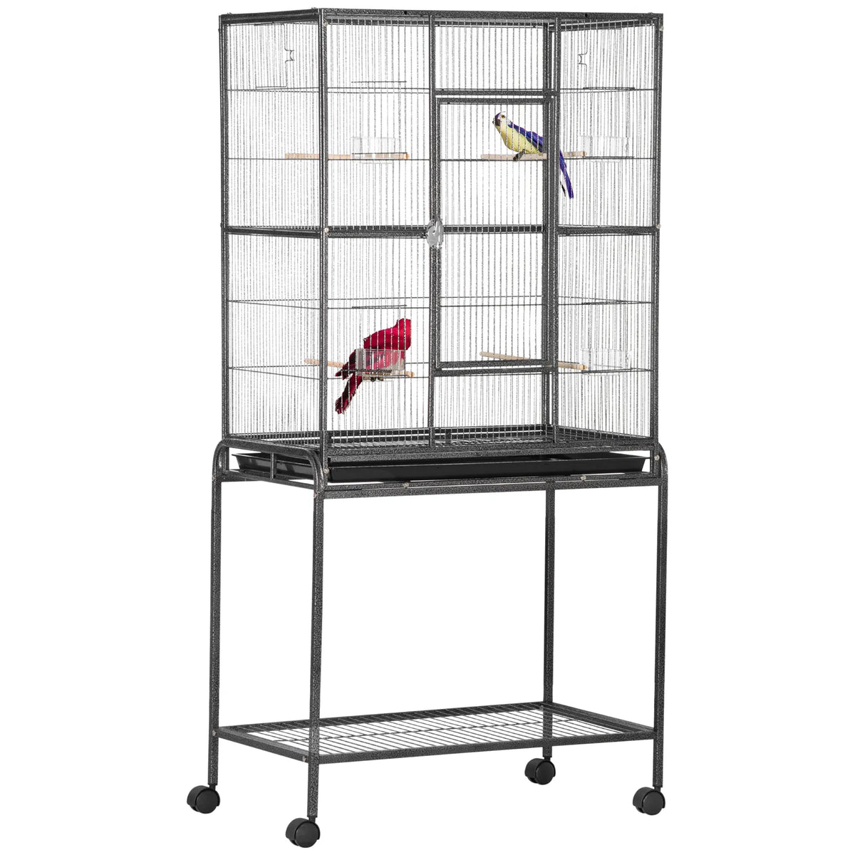 Large Rolling Metal Bird Cage with Detachable Stand and Storage Shelf