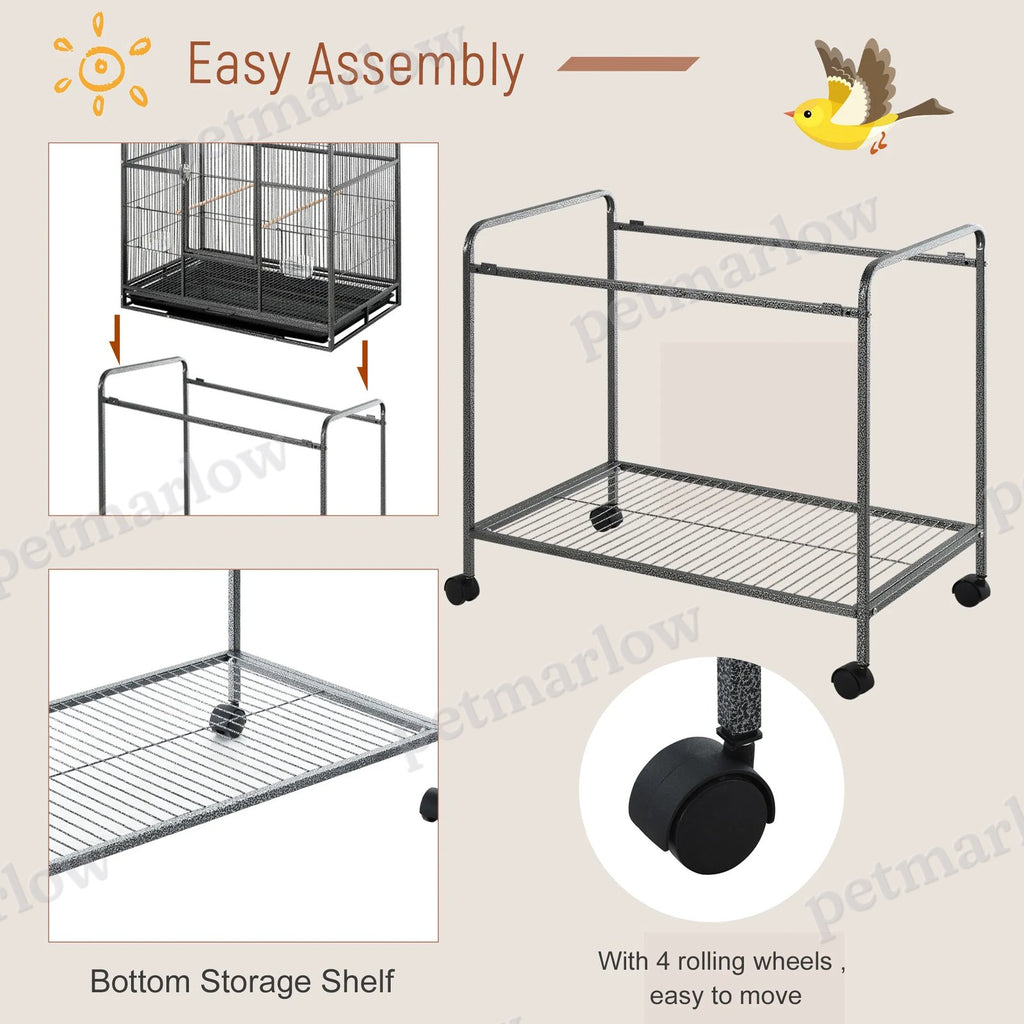 Large Rolling Metal Bird Cage with Detachable Stand and Storage Shelf – view 6