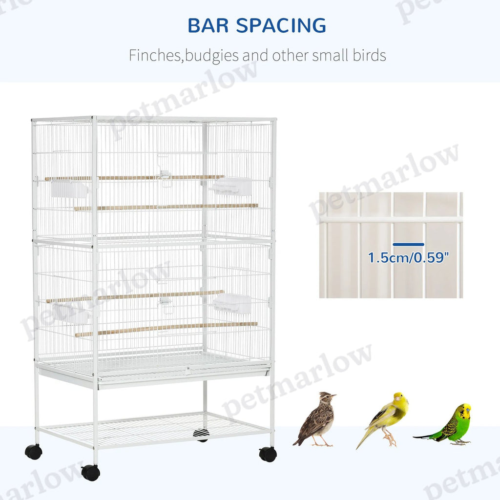 Large Rolling Steel Bird Cage with Perches and Food Containers – view 3