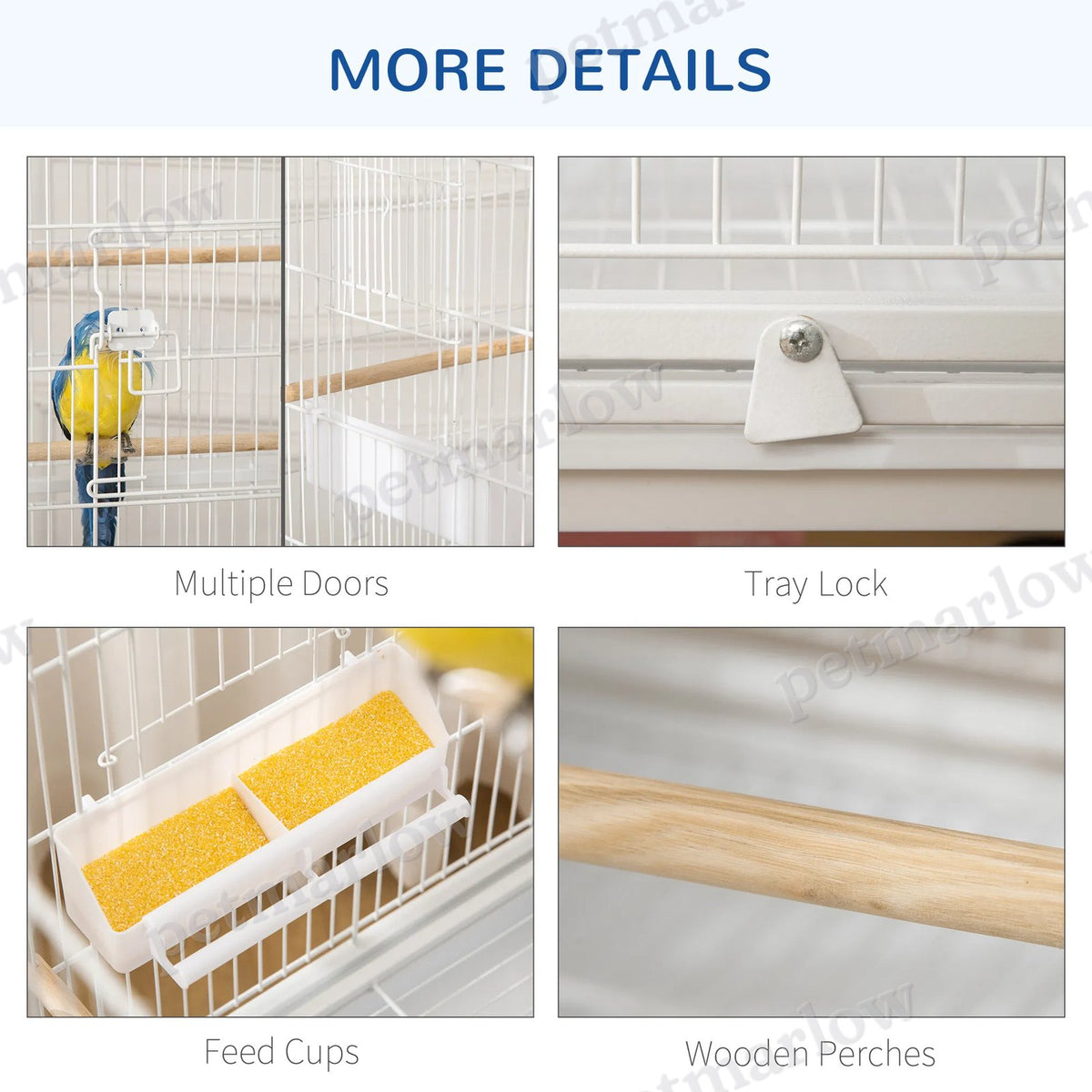 Large Rolling Steel Bird Cage with Perches and Food Containers – view 4
