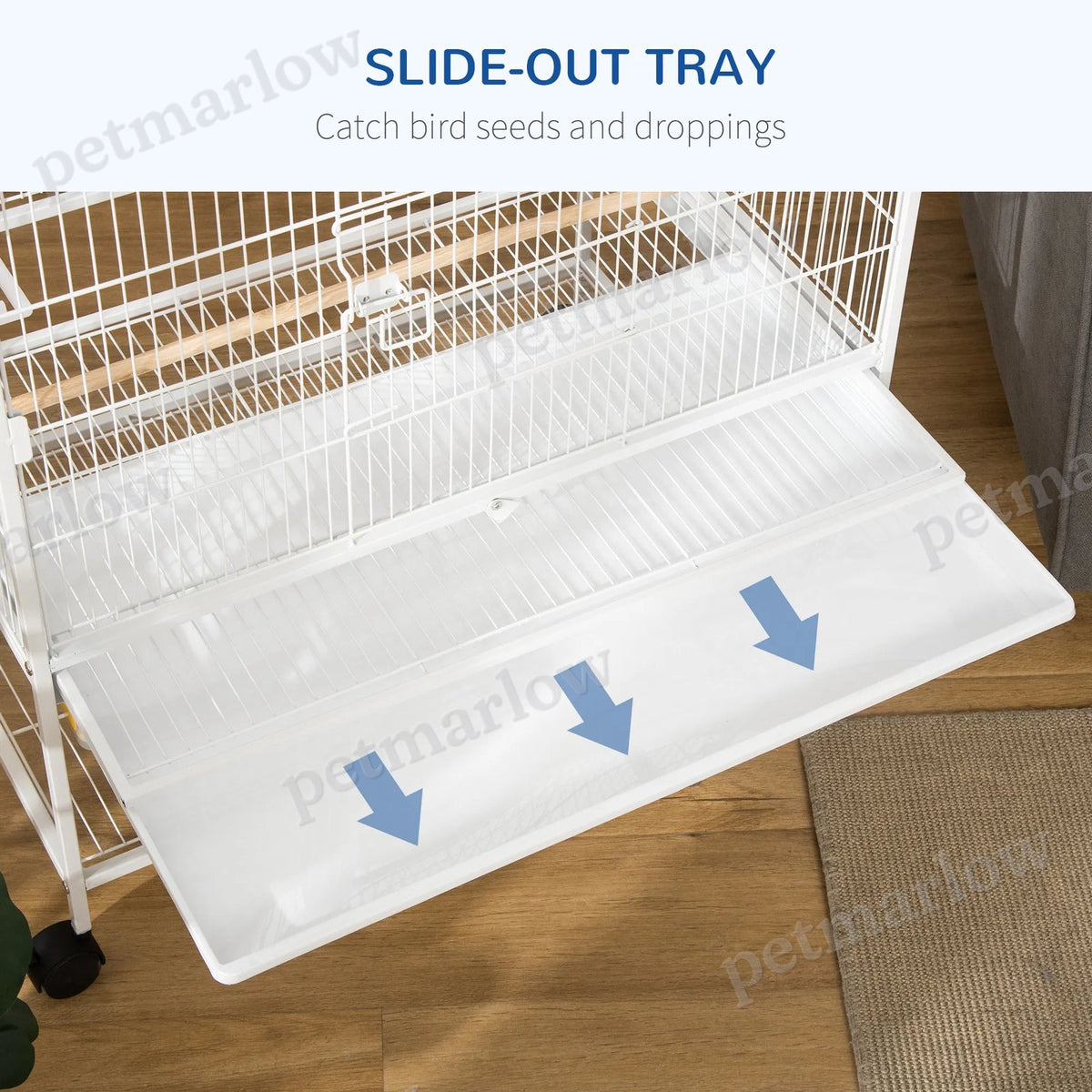 Large Rolling Steel Bird Cage with Perches and Food Containers – view 5