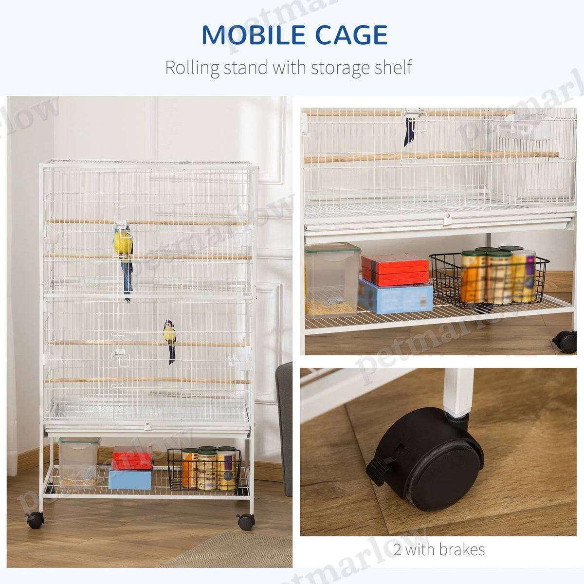 Large Rolling Steel Bird Cage with Perches and Food Containers – view 6