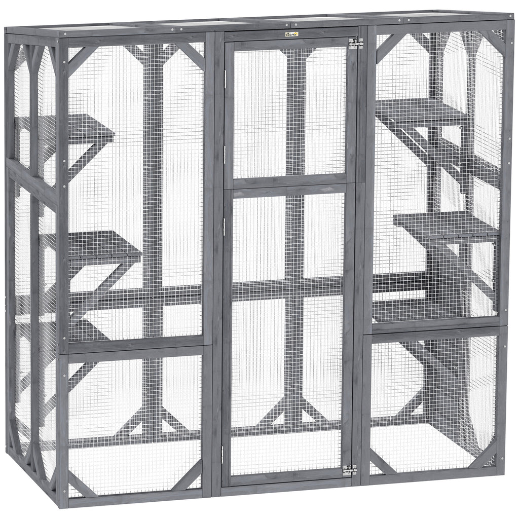 Large Wooden Catio Outdoor for 1-3 Cats – Gray / 1050x300x720 mm