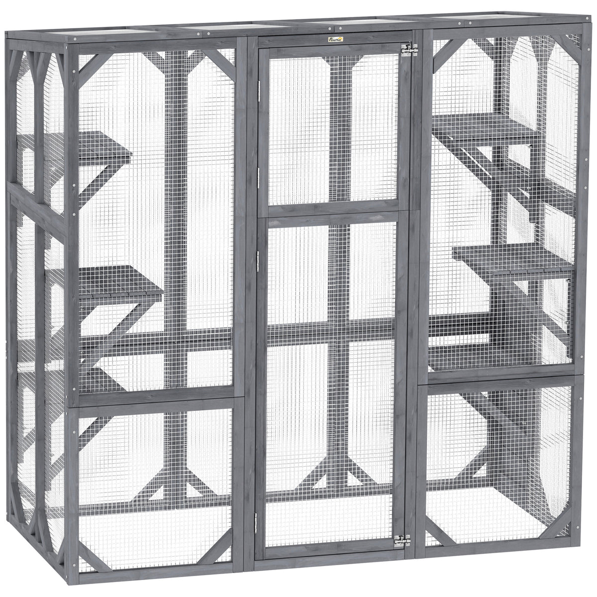 Large Wooden Catio Outdoor for 1-3 Cats – Gray / 1050x300x720 mm