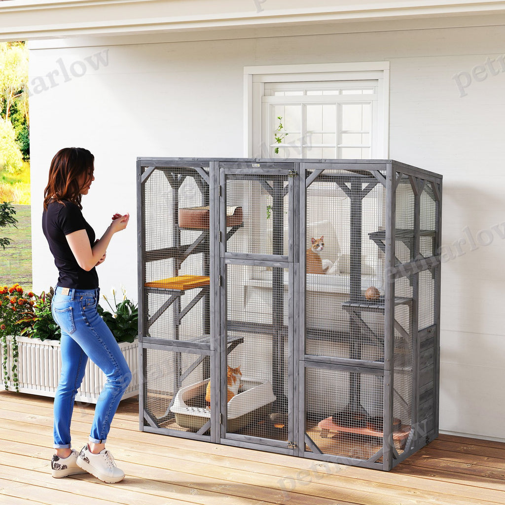 Large Wooden Catio Outdoor for 1-3 Cats – view 6